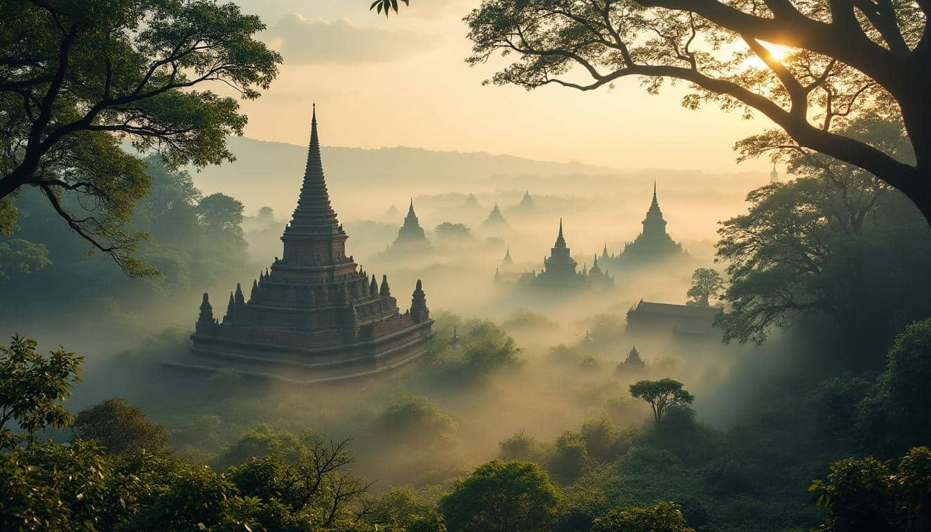 Illustration: Plonger dans la magie des temples de Birmanie au matin, enveloppés de brume