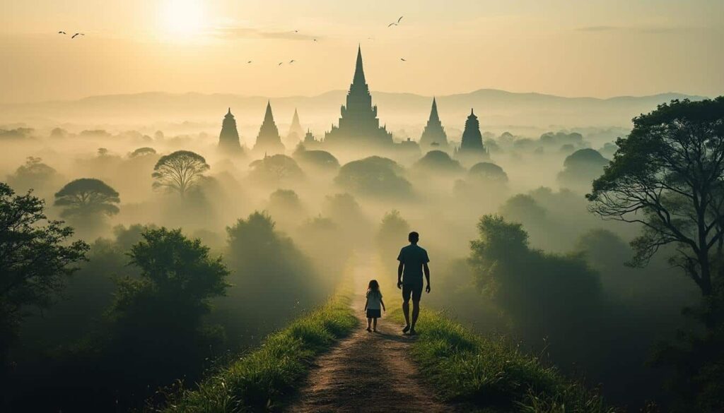 Temples de Birmanie : accès matinal dans la brume pour une expérience magique