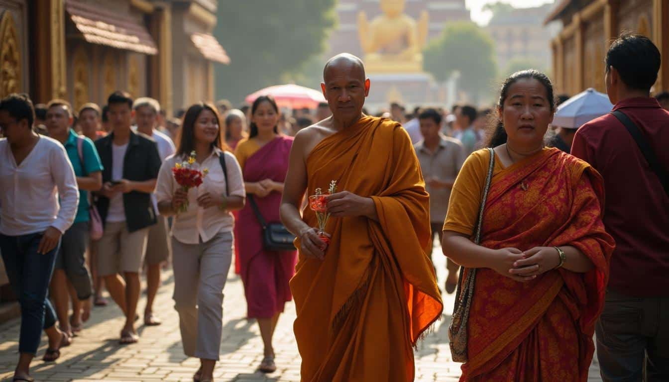 Illustration: Plongée dans l’effervescence des temples de Birmanie lors de la foule du week-end