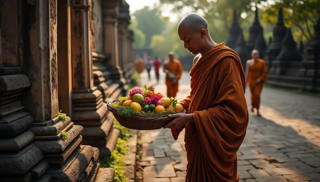 Temples de Birmanie : usage du panier d’offrande et traditions bouddhistes